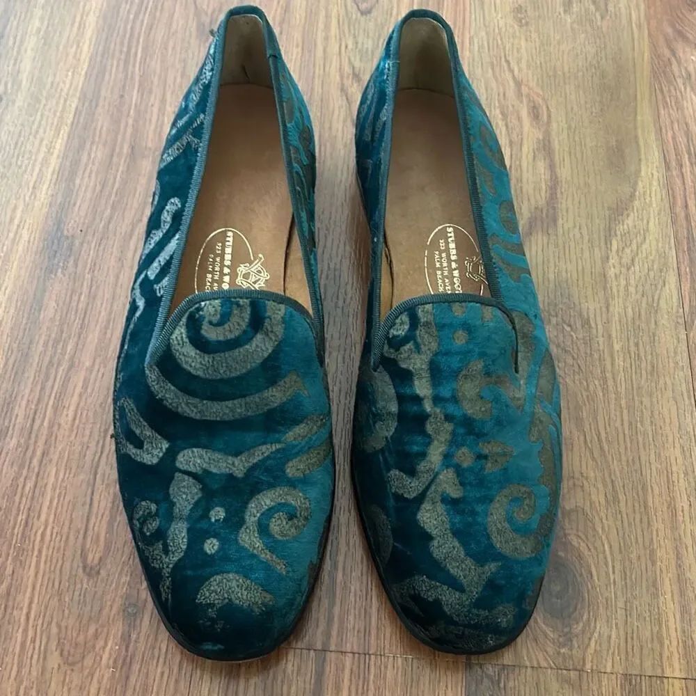 Stubbs & Wootton green burnout velvet luxury loafers Worth Avenue Palm Beach siz